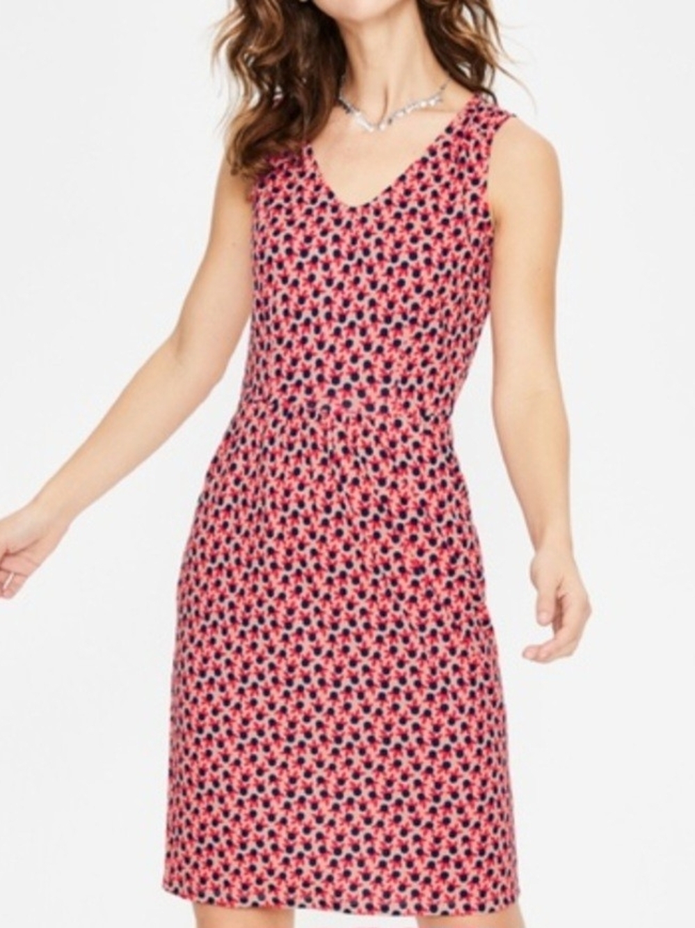 Boden Sleeveless V-Neck Printed Midi Dress